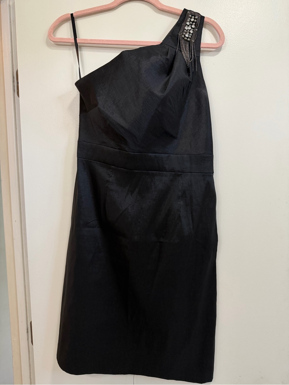 One-Shoulder Black Cocktail Dress with Embellished Strap